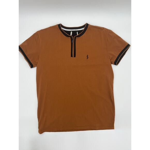 SCOTT JAMES Rust and Black Henley Shirt (Mens) - Picture 1 of 5